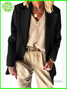Wool Blazer Jacket Women Business Work Suit Coat Fall Winter Notch Lapel